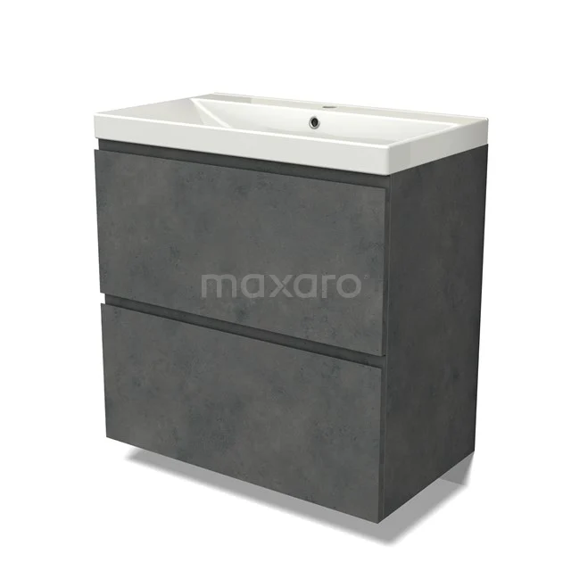Modulo Vanity units with basin | 80 cm Dark grey concrete Handle-less front Ceramic 2 stacked drawers under each other BMW13-01408
