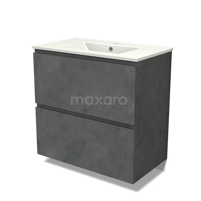 Modulo Vanity units with basin | 80 cm Dark grey concrete Handle-less front Ceramic 2 stacked drawers under each other BMW13-01410