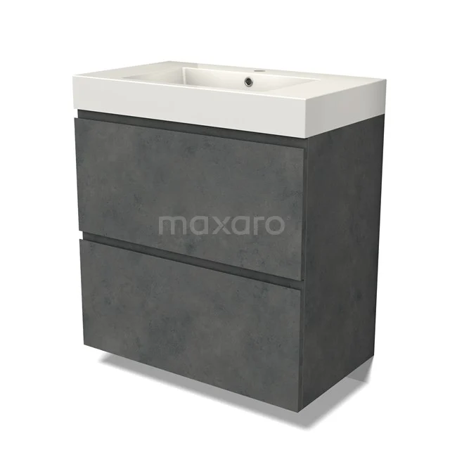 Modulo Vanity units with basin | 80 cm Dark grey concrete Handle-less front Mineral marble 2 stacked drawers under each other BMW13-01411