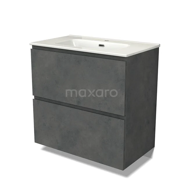 Modulo Vanity units with basin | 80 cm Dark grey concrete Handle-less front Ceramic 2 stacked drawers under each other BMW13-01412