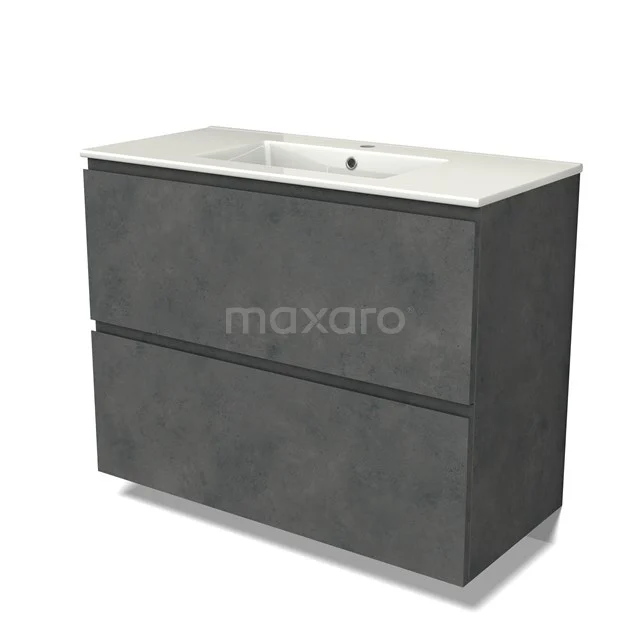 Modulo Vanity units with basin | 100 cm Dark grey concrete Handle-less front Ceramic 2 stacked drawers under each other BMW13-01413