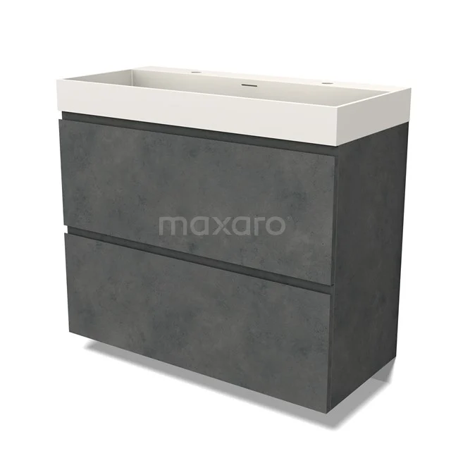 Modulo Bathroom furniture with sink | 100 cm Dark grey concrete Handle-less front Solid surface 2 stacked drawers under each other BMW13-01424