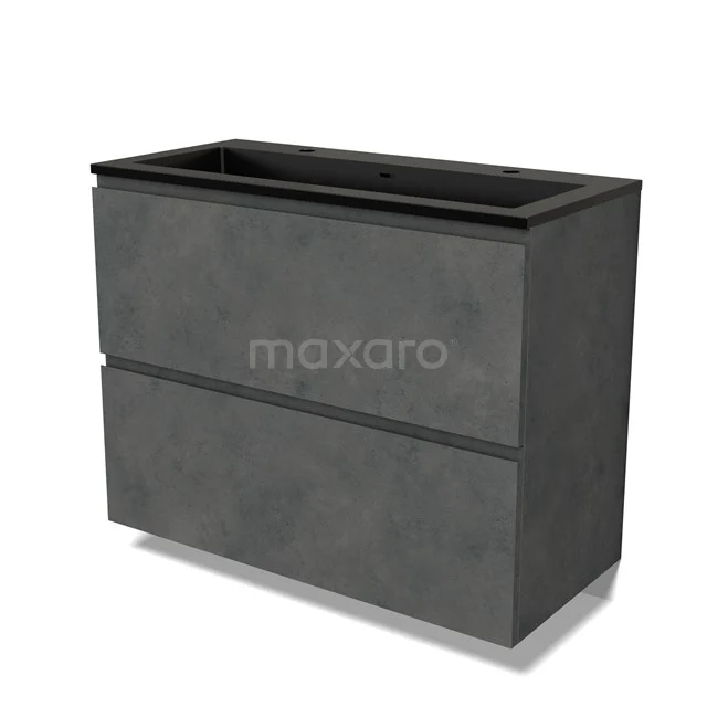 Modulo Vanity units with basin | 100 cm Dark grey concrete Handle-less front Quartz 2 stacked drawers under each other BMW13-01426