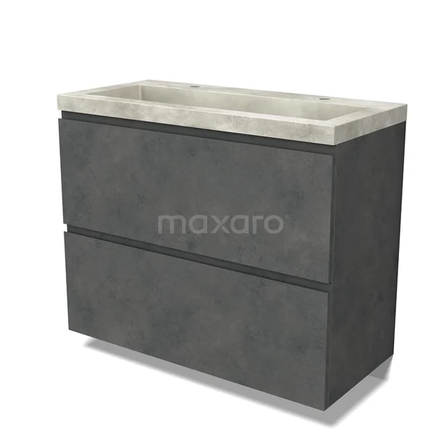 Modulo Vanity units with basin | 100 cm Dark grey concrete Handle-less front Concrete 2 stacked drawers under each other BMW13-01427