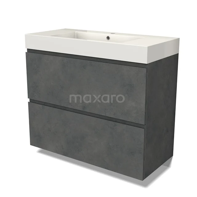 Modulo Vanity units with basin | 100 cm Dark grey concrete Handle-less front Mineral marble 2 stacked drawers under each other BMW13-01431
