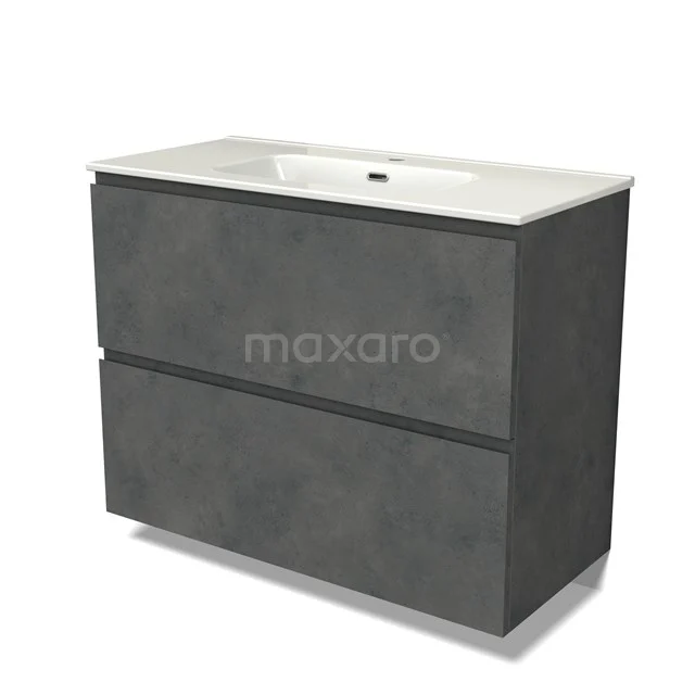 Modulo Vanity units with basin | 100 cm Dark grey concrete Handle-less front Ceramic 2 stacked drawers under each other BMW13-01432