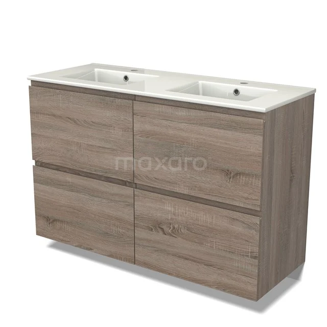 Modulo Vanity units with basin | 120 cm Oak Handle-less front Ceramic 4 high drawers BMW14-00558