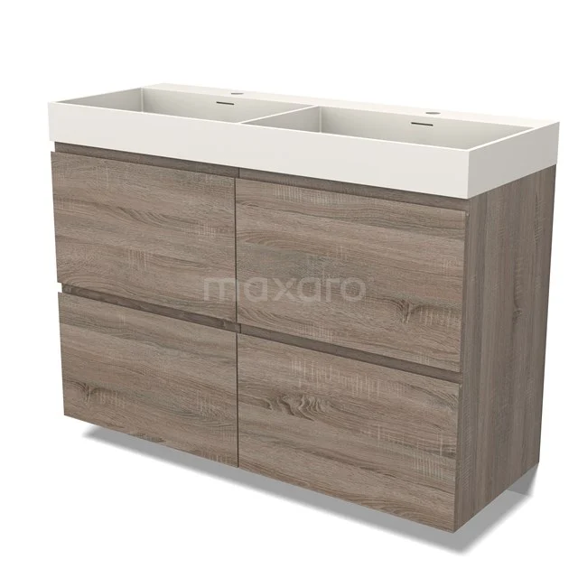 Modulo Vanity units with basin | 120 cm Oak Handle-less front Solid surface 4 high drawers BMW14-00565
