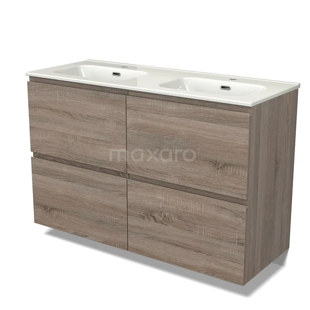 Modulo Vanity units with basin | 120 cm Oak Handle-less front Ceramic 4 high drawers BMW14-00571
