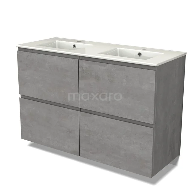 Modulo Vanity units with basin | 120 cm Light grey concrete Handle-less front Ceramic 4 high drawers BMW14-00573