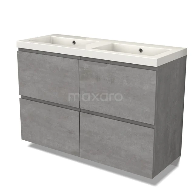 Modulo Bathroom furniture with sink | 120 cm Light grey concrete Handle-less front Mineral marble 4 high drawers BMW14-00574