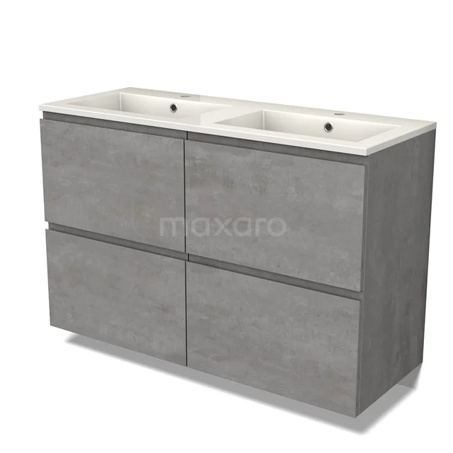 Modulo Vanity units with basin | 120 cm Light grey concrete Handle-less front Mineral marble 4 high drawers BMW14-00576