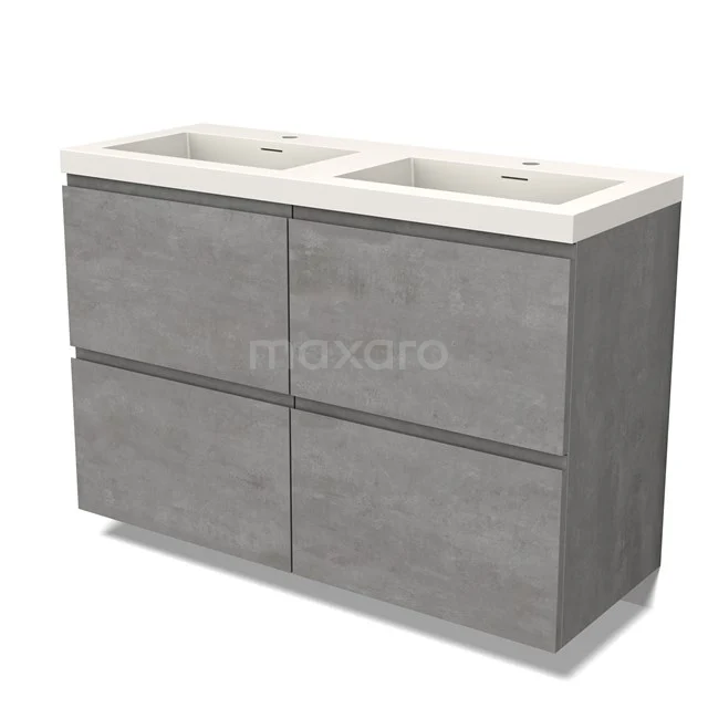 Modulo Bathroom furniture with sink | 120 cm Light grey concrete Handle-less front Solid surface 4 high drawers BMW14-00577