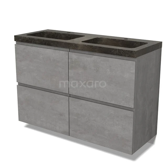 Modulo Bathroom furniture with sink | 120 cm Light grey concrete Handle-less front Natural stone 4 high drawers BMW14-00579