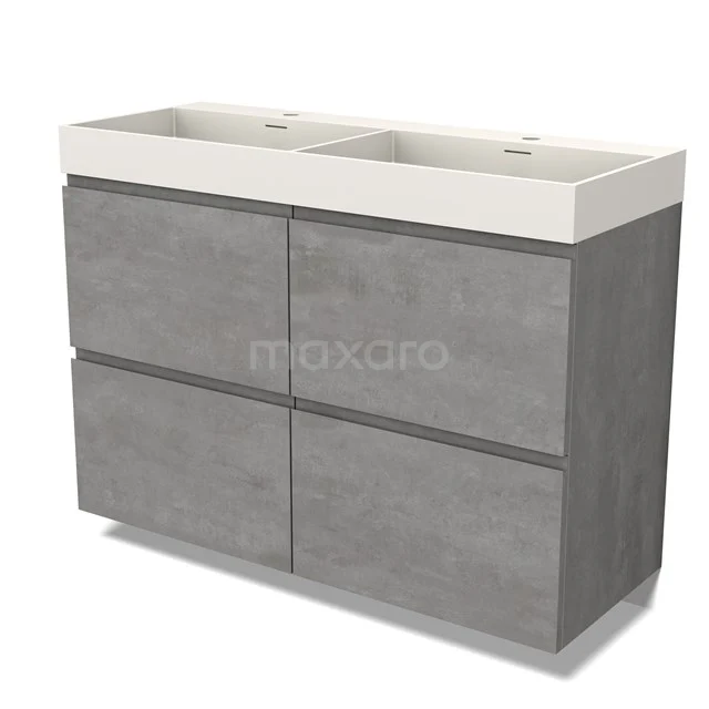 Modulo Waschtische | 120 cm Hellgrauer Beton Grifflos front Solid Surface 4 hohe Schubladen BMW14-00580
