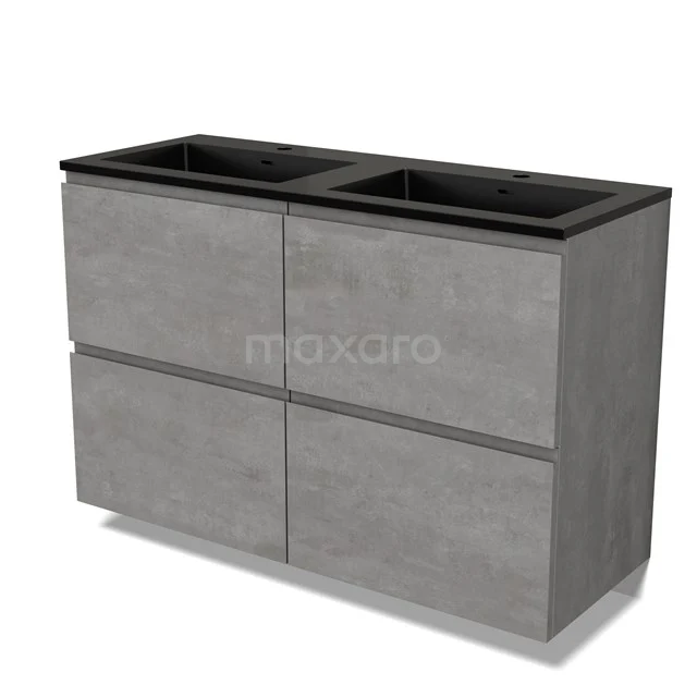 Modulo Waschtische | 120 cm Hellgrauer Beton Grifflos front Quarz 4 hohe Schubladen BMW14-00582