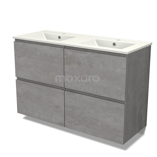 Modulo Vanity units with basin | 120 cm Light grey concrete Handle-less front Ceramic 4 high drawers BMW14-00584