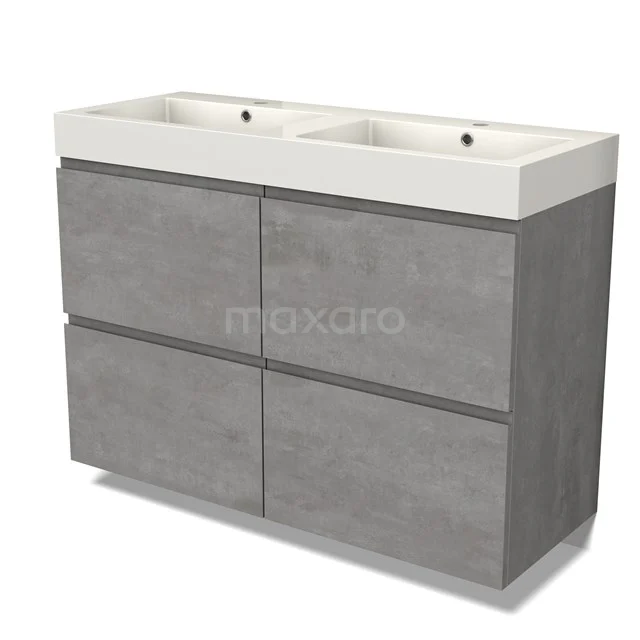 Modulo Vanity units with basin | 120 cm Light grey concrete Handle-less front Mineral marble 4 high drawers BMW14-00585