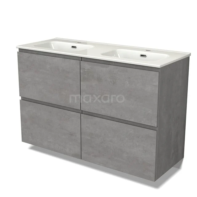 Modulo Vanity units with basin | 120 cm Light grey concrete Handle-less front Ceramic 4 high drawers BMW14-00586