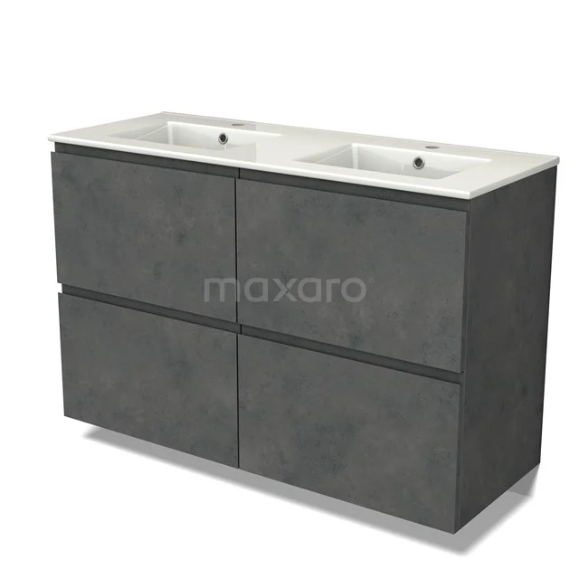 Modulo Vanity units with basin | 120 cm Dark grey concrete Handle-less front Ceramic 4 high drawers BMW14-00588