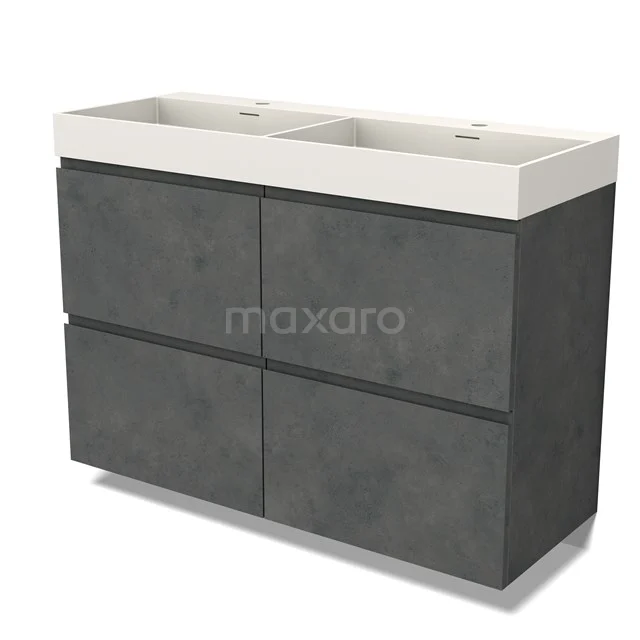 Modulo Bathroom furniture with sink | 120 cm Dark grey concrete Handle-less front Solid surface 4 high drawers BMW14-00595