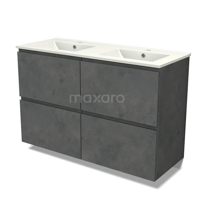 Modulo Waschtische | 120 cm Dunkelgrauer Beton Grifflos front Keramik 4 hohe Schubladen BMW14-00599