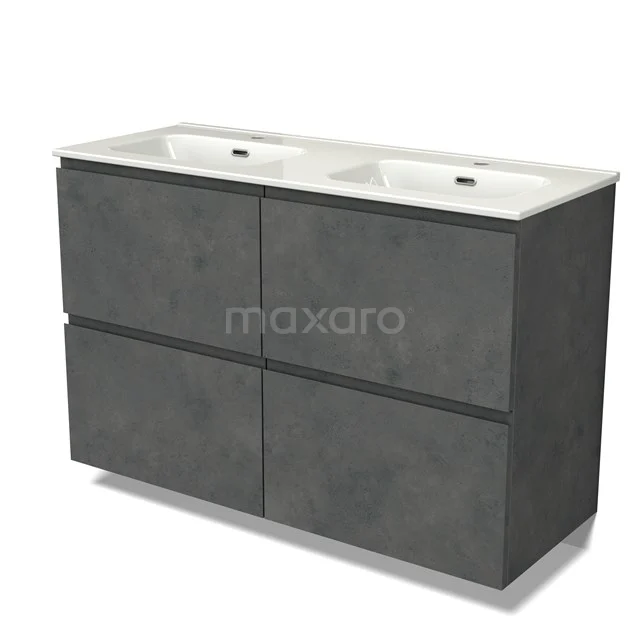 Modulo Waschtische | 120 cm Dunkelgrauer Beton Grifflos front Keramik 4 hohe Schubladen BMW14-00601