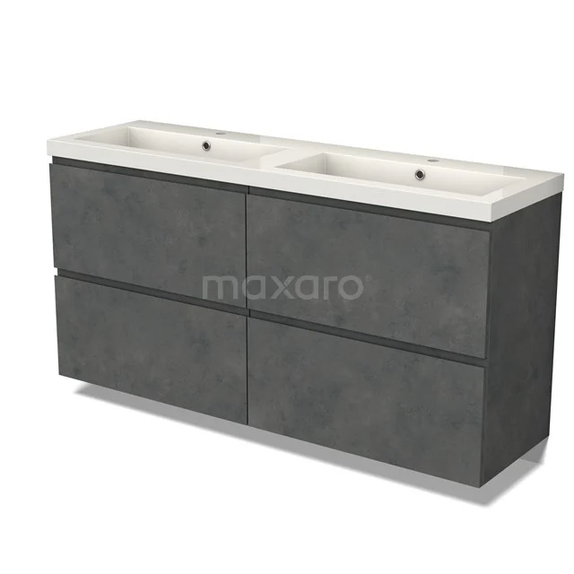 Modulo Waschtische | 160 cm Dunkelgrauer Beton Grifflos front Mineralguss 4 hohe Schubladen BMW14-00602