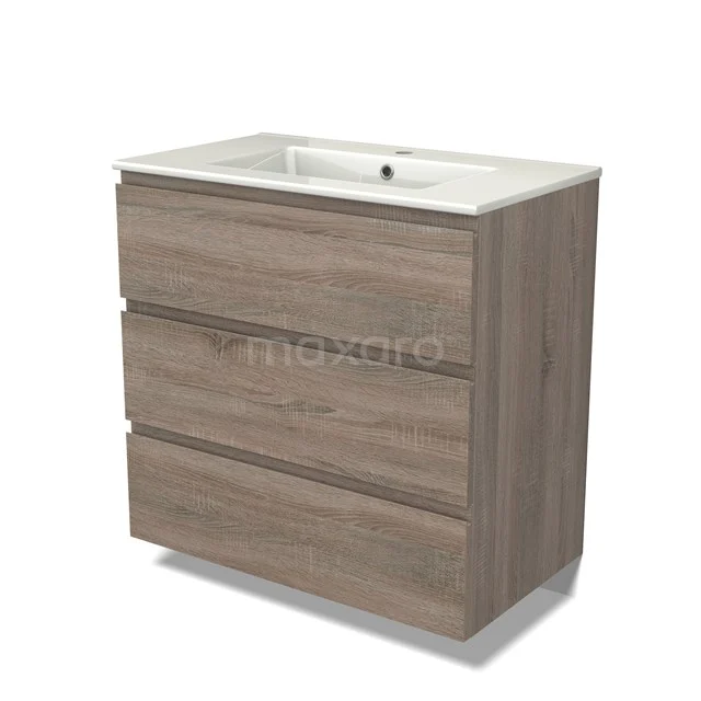 Modulo Vanity units with basin | 80 cm Oak Handle-less front Ceramic 3 drawers BMW19-02334