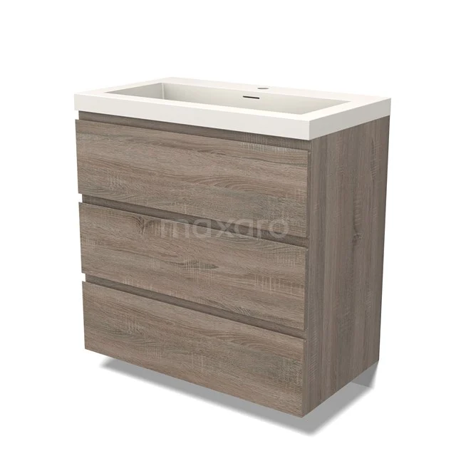 Modulo Vanity units with basin | 80 cm Oak Handle-less front Solid surface 3 drawers BMW19-02338