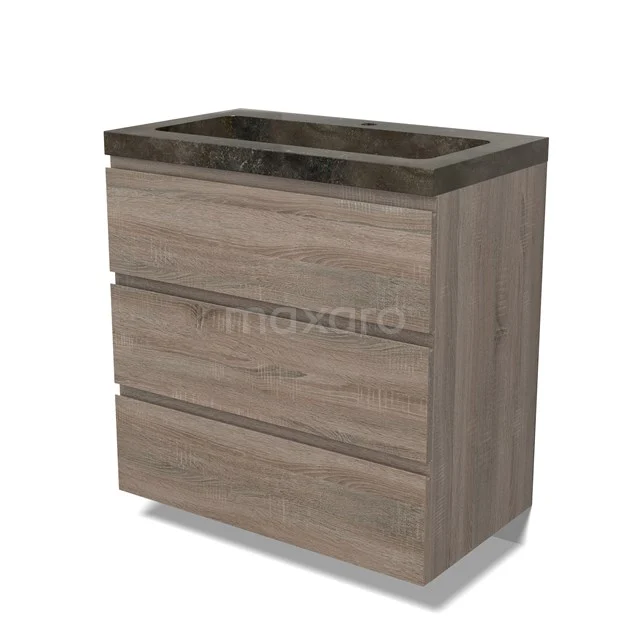 Modulo Vanity units with basin | 80 cm Oak Handle-less front Natural stone 3 drawers BMW19-02340