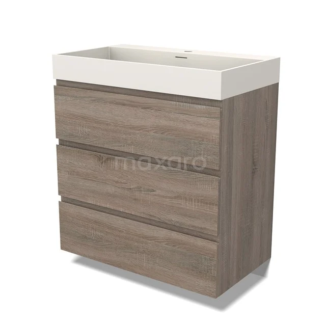 Modulo Vanity units with basin | 80 cm Oak Handle-less front Solid surface 3 drawers BMW19-02341