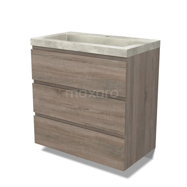 Modulo Vanity units with basin | 80 cm Oak Handle-less front Concrete 3 drawers BMW19-02344