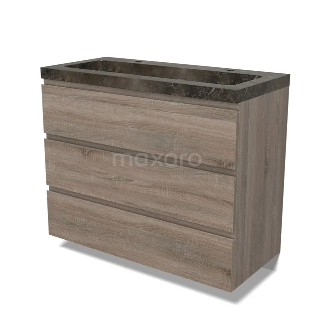Modulo Vanity units with basin | 100 cm Oak Handle-less front Natural stone 3 drawers BMW19-02360