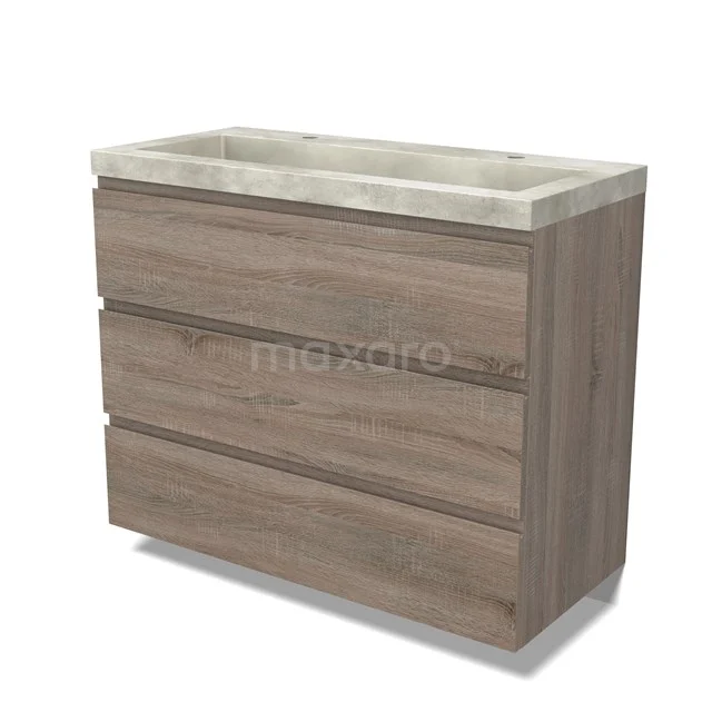 Modulo Vanity units with basin | 100 cm Oak Handle-less front Concrete 3 drawers BMW19-02364