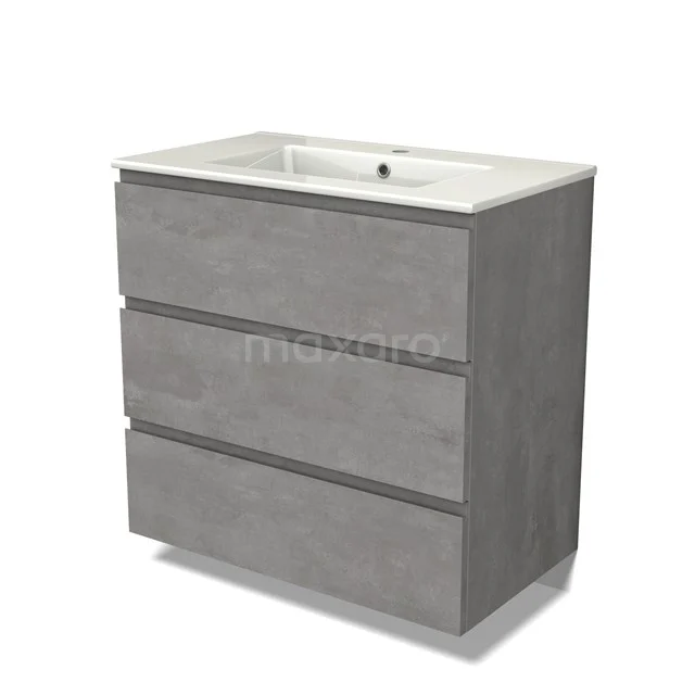 Modulo Vanity units with basin | 80 cm Light grey concrete Handle-less front Ceramic 3 drawers BMW19-02398