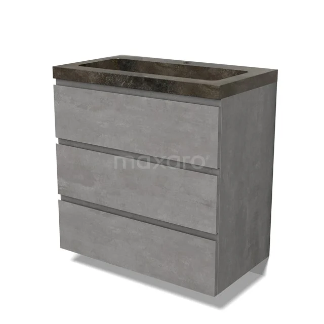 Modulo Vanity units with basin | 80 cm Light grey concrete Handle-less front Natural stone 3 drawers BMW19-02404