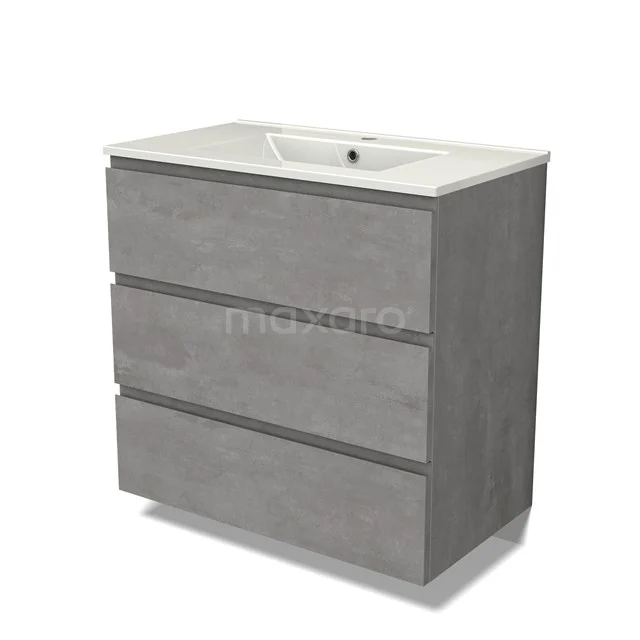 Modulo Waschtische | 80 cm Hellgrauer Beton Grifflos front Keramik 3 Schubladen BMW19-02410