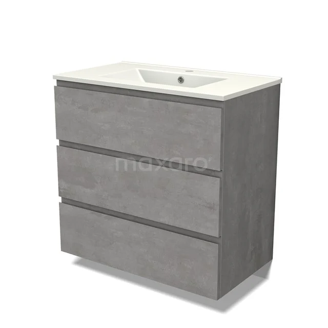 Modulo Vanity units with basin | 80 cm Light grey concrete Handle-less front Ceramic 3 drawers BMW19-02411