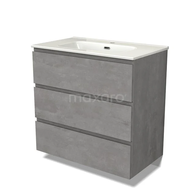Modulo Vanity units with basin | 80 cm Light grey concrete Handle-less front Ceramic 3 drawers BMW19-02413