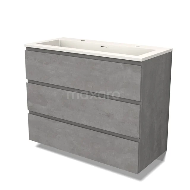 Modulo Bathroom furniture with sink | 100 cm Light grey concrete Handle-less front Solid surface 3 drawers BMW19-02423