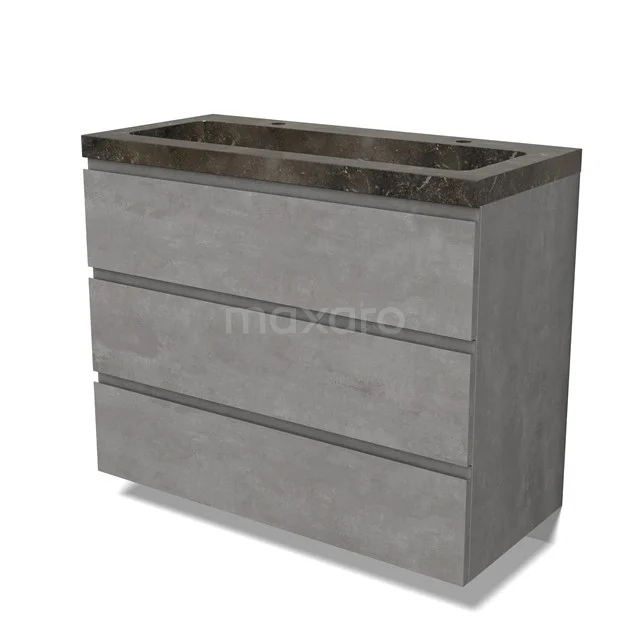Modulo Vanity units with basin | 100 cm Light grey concrete Handle-less front Natural stone 3 drawers BMW19-02424