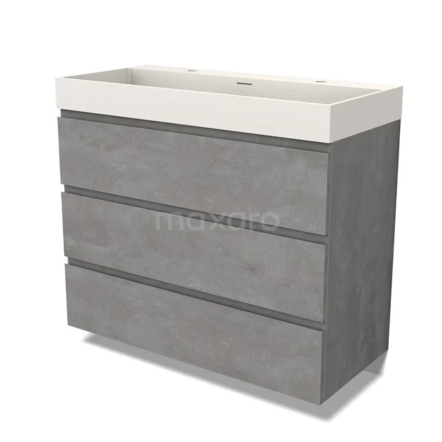Modulo Vanity units with basin | 100 cm Light grey concrete Handle-less front Solid surface 3 drawers BMW19-02425