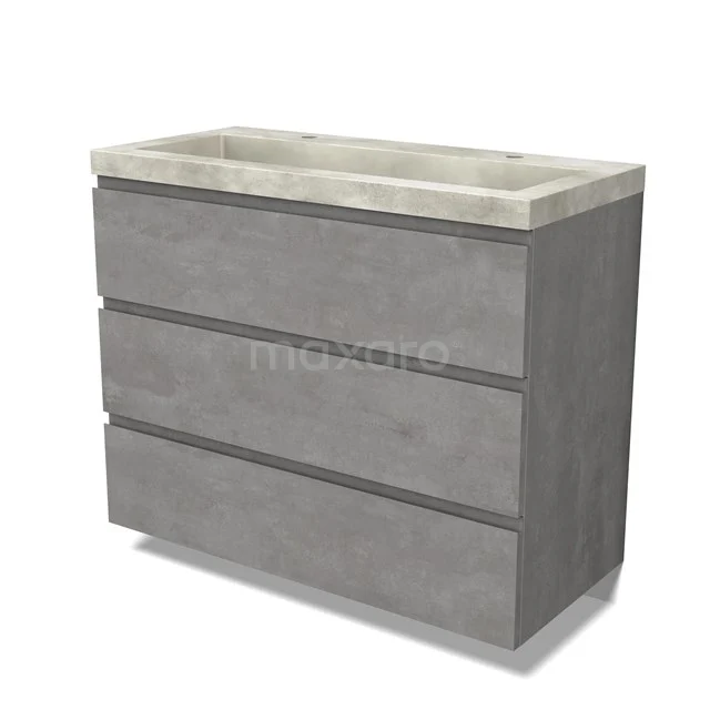 Modulo Vanity units with basin | 100 cm Light grey concrete Handle-less front Concrete 3 drawers BMW19-02428