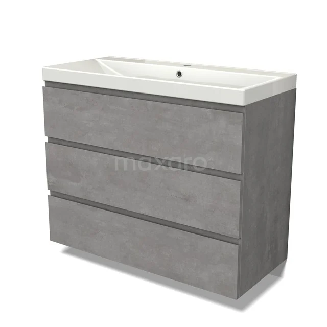 Modulo Vanity units with basin | 100 cm Light grey concrete Handle-less front Ceramic 3 drawers BMW19-02429