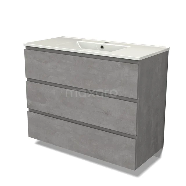Modulo Vanity units with basin | 100 cm Light grey concrete Handle-less front Ceramic 3 drawers BMW19-02430