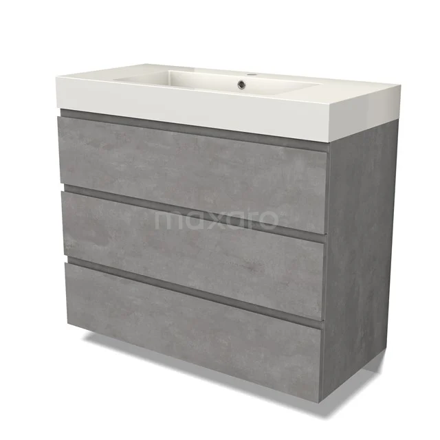 Modulo Bathroom furniture with sink | 100 cm Light grey concrete Handle-less front Mineral marble 3 drawers BMW19-02432