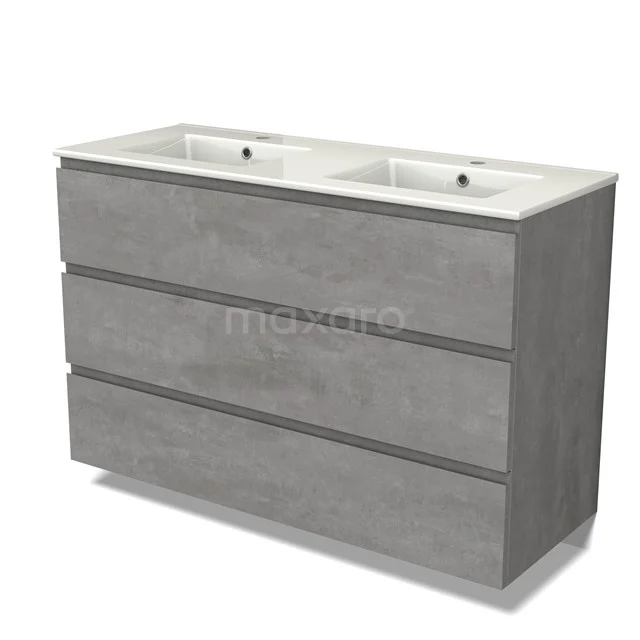 Modulo Vanity units with basin | 120 cm Light grey concrete Handle-less front Ceramic 3 drawers BMW19-02434