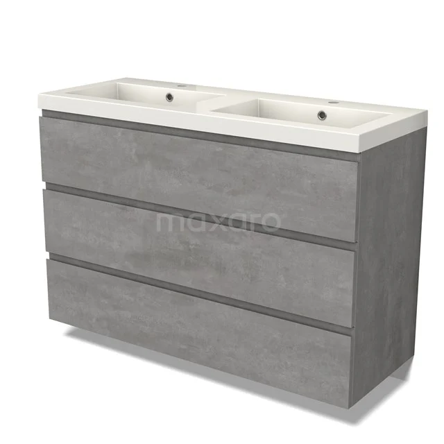 Modulo Bathroom furniture with sink | 120 cm Light grey concrete Handle-less front Mineral marble 3 drawers BMW19-02439