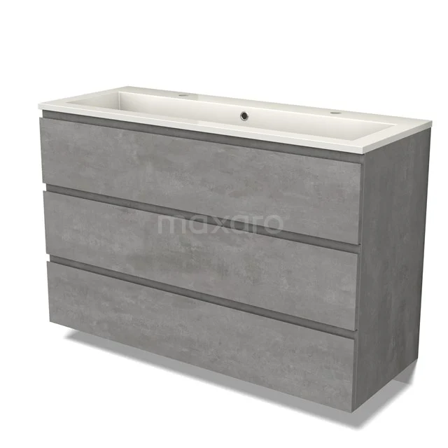 Modulo Bathroom furniture with sink | 120 cm Light grey concrete Handle-less front Mineral marble 3 drawers BMW19-02441